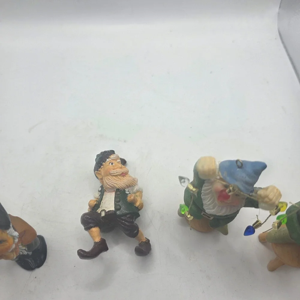 Vintage Gnome Dwarf Christmas Ornaments Figurines Lot of 7 Mini Holiday Decor